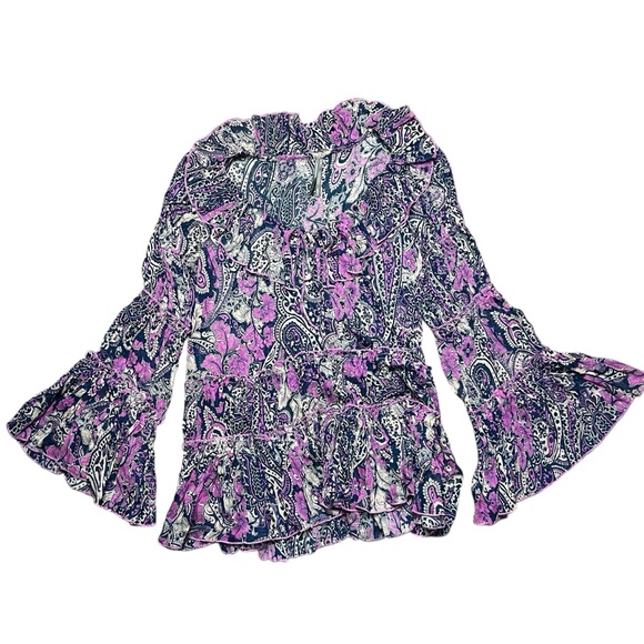 Anthropologie Bohemian Ruffled Paisley Maxi Skirt & Top Set Purple Size Small - Picture 7 of 11